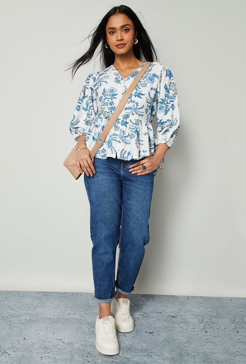 COLOUR ME Floral Print Peplum Top