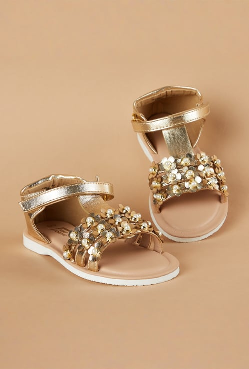 FAME FOREVER Girls Floral EmbellishedAnkle Strap Flats