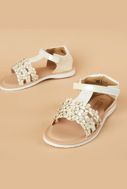 FAME FOREVER Girls Floral EmbellishedAnkle Strap Flats