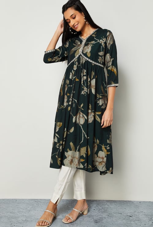 MELANGE Floral Print A-line Kurta