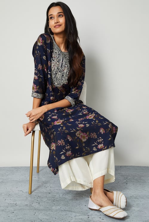 MELANGE Floral Print Straight Kurta
