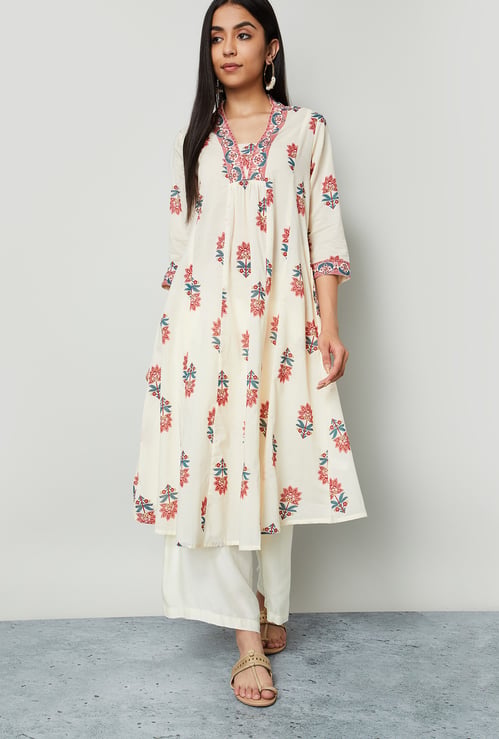 MELANGE Floral Print Flared Kurta