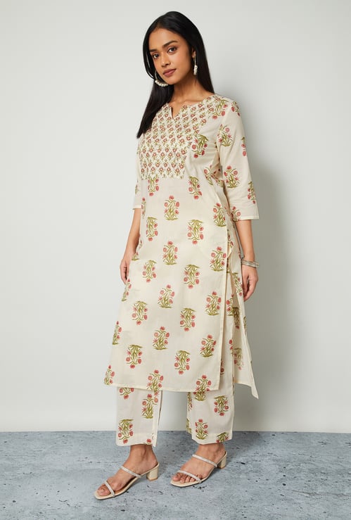 MELANGE Floral Print Straight Kurta Set