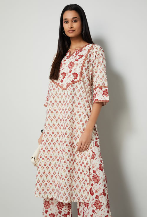 MELANGE Floral Print Straight Kurta Set