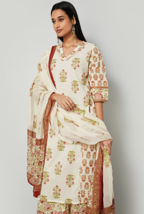 MELANGE Floral Print Straight Kurta Set