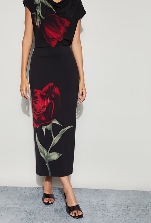 CODE Floral Print Midi Skirt