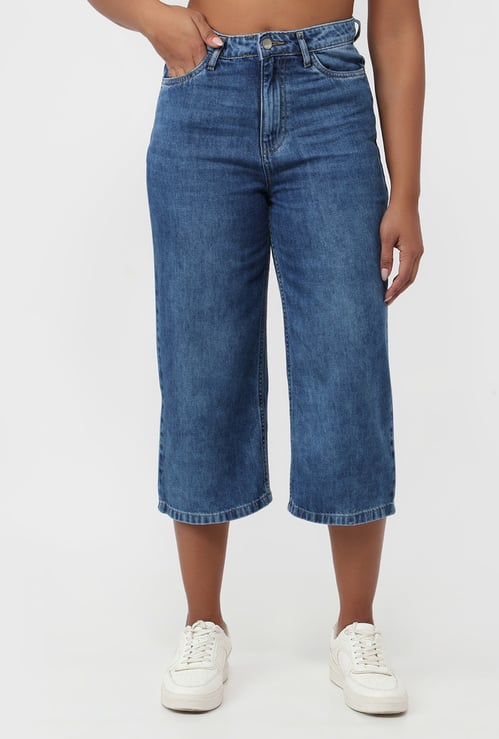 KRAUS Washed High Rise Regular Fit Denim Culottes