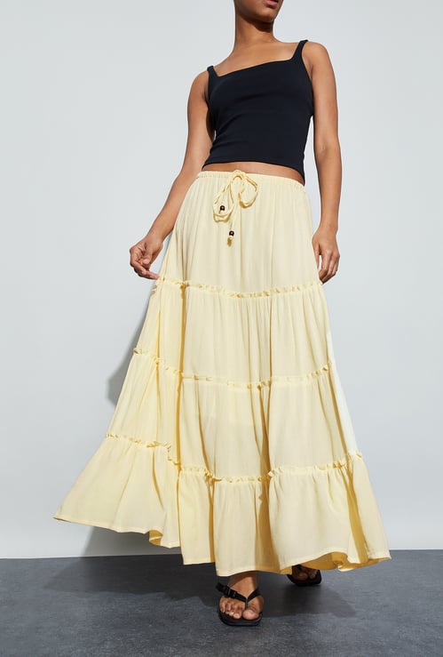 GINGER Solid Tiered Maxi Skirt