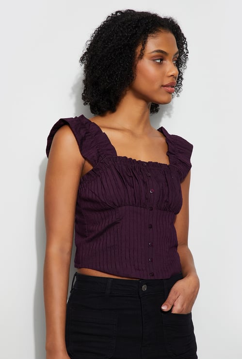 GINGER Textured Button Crop Top