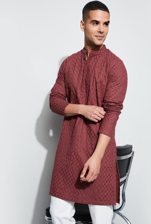 MELANGE Embroidered Band Collar Kurta
