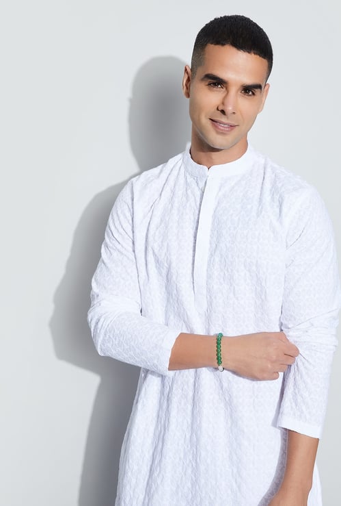 MELANGE Embroidered Band Collar Kurta