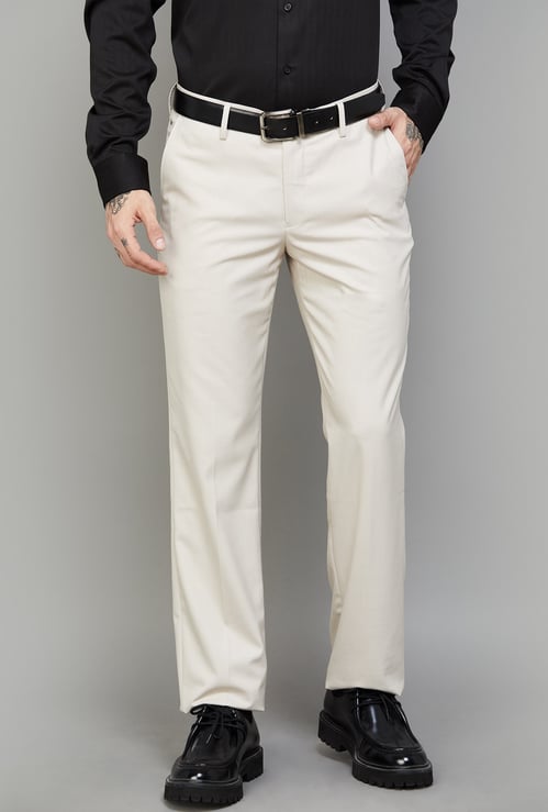 LOUIS PHILIPPE Solid Regular Fit Formal Trousers