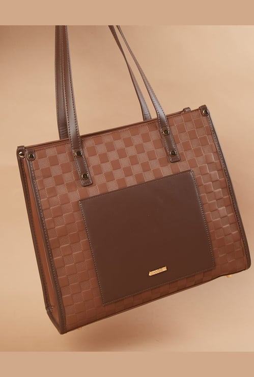 CODE Check-Embossed Shoulder Bag