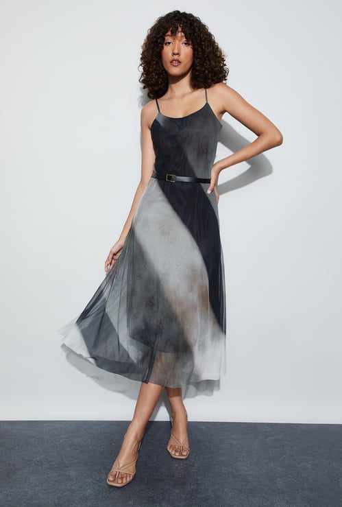 CODE Colourblock A-line Dress with Belt
