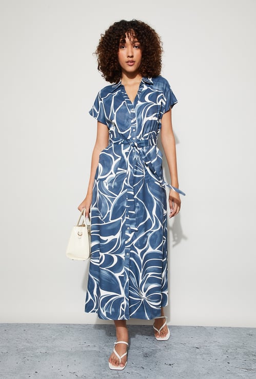 CODE Printed A-Line Dress with Belt