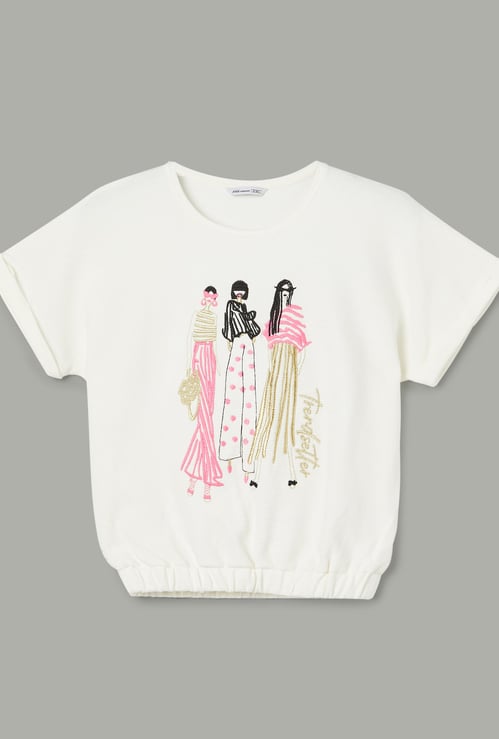 FAME FOREVER Girls Embroidered Blouson Top