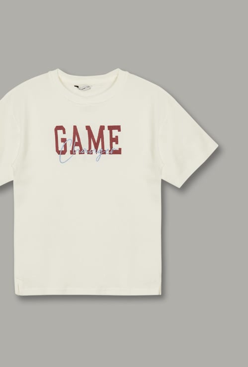 FAME FOREVER Boys Typographic Print T-shirt