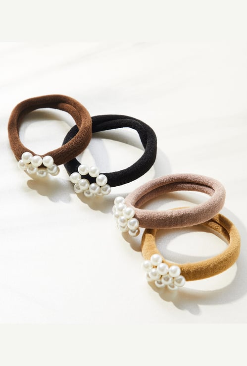 FAME FOREVER Girls Pearl Embellished Hair Ties - Pack of 4