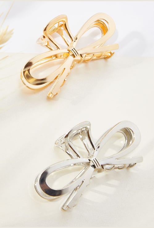 FAME FOREVER Metallic Bow Claw Hair Clip - Pack of 2