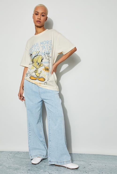 GINGER Tweety Print Drop Shoulder T-shirt