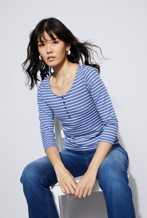 FAME FOREVER Striped Henley T-shirt