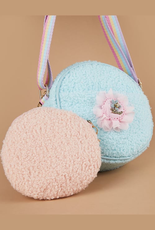 GINGER Girls Floral Applique Sling Bag with Pouch