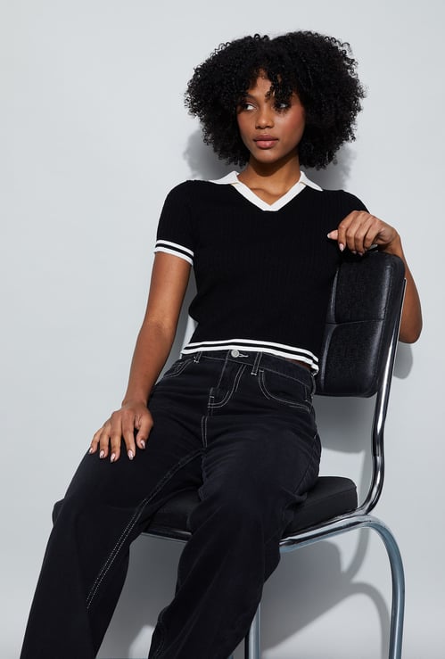 GINGER Knitted Johnny Collar Top