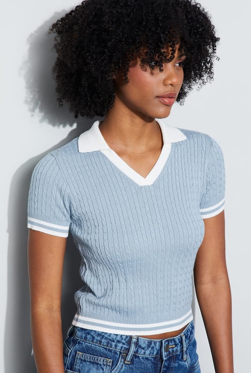 GINGER Knitted Johnny Collar Top