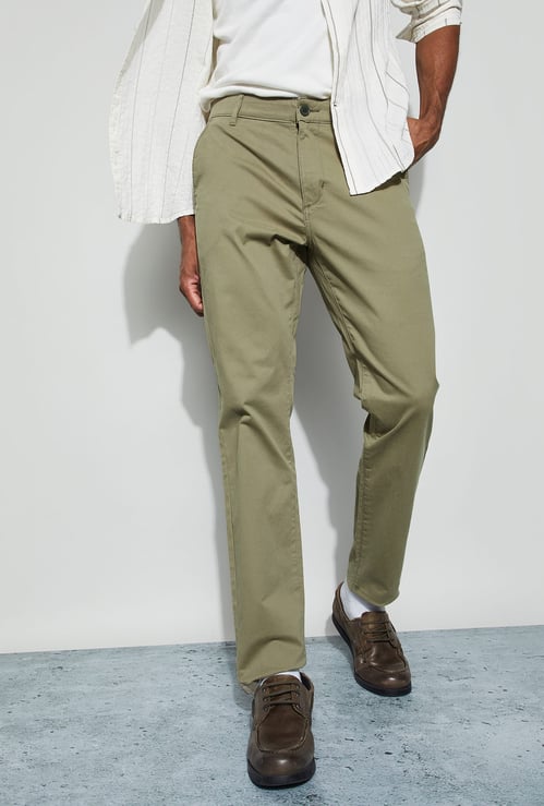 CODE Solid Slim Straight Trousers