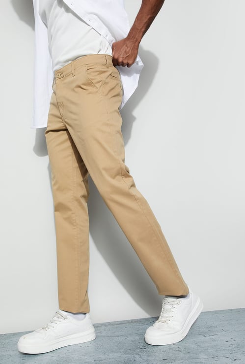CODE Solid Slim Straight Trousers