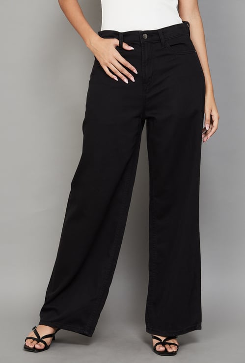 GO COLORS Solid Wide Leg Jeans