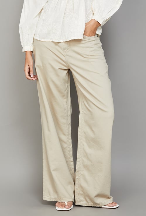 GO COLORS Solid Wide Leg Jeans
