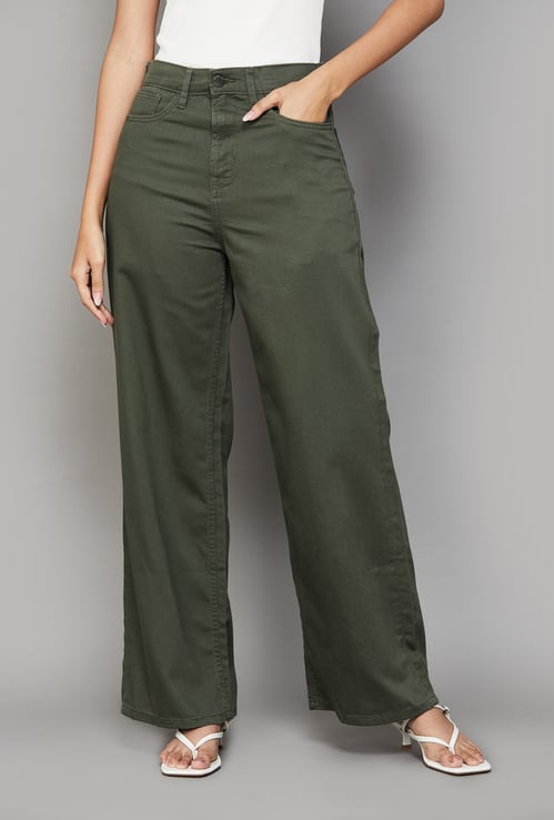 GO COLORS Solid Wide Leg Jeans