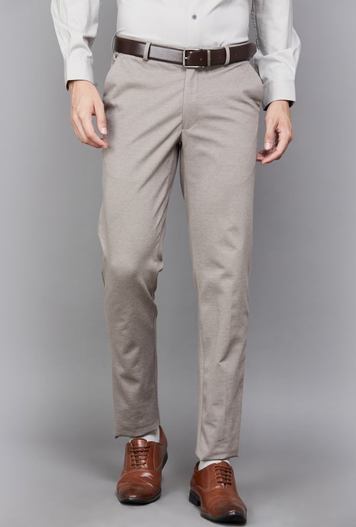 LOUIS PHILIPPE Textured Slim Tapered Formal Trousers