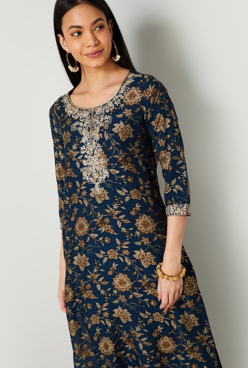 MELANGE Floral Print Straight Kurta