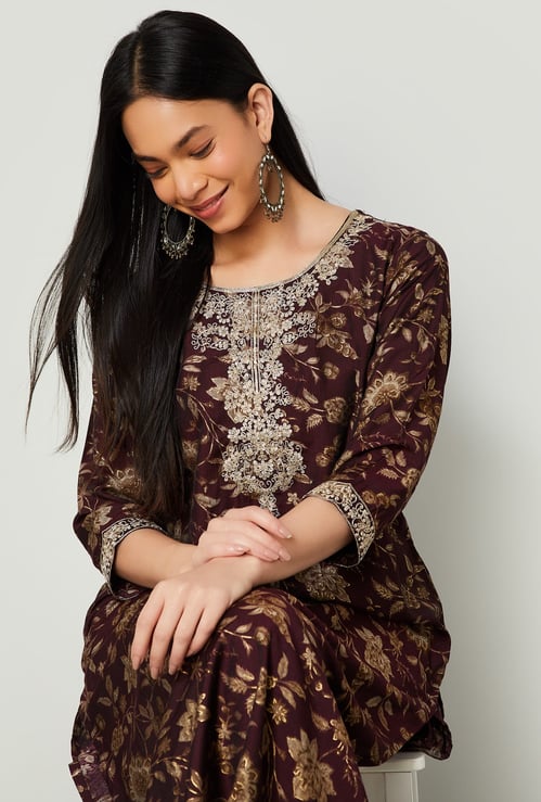 MELANGE Floral Print Straight Kurta