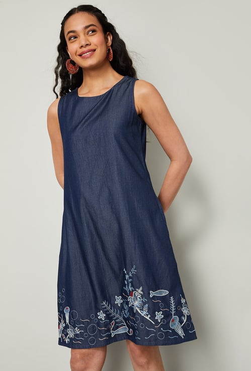 COLOUR ME Floral Embroidered A-Line Dress