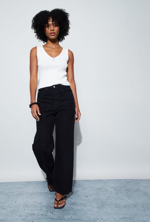 GINGER Washed Wide Leg Jeans