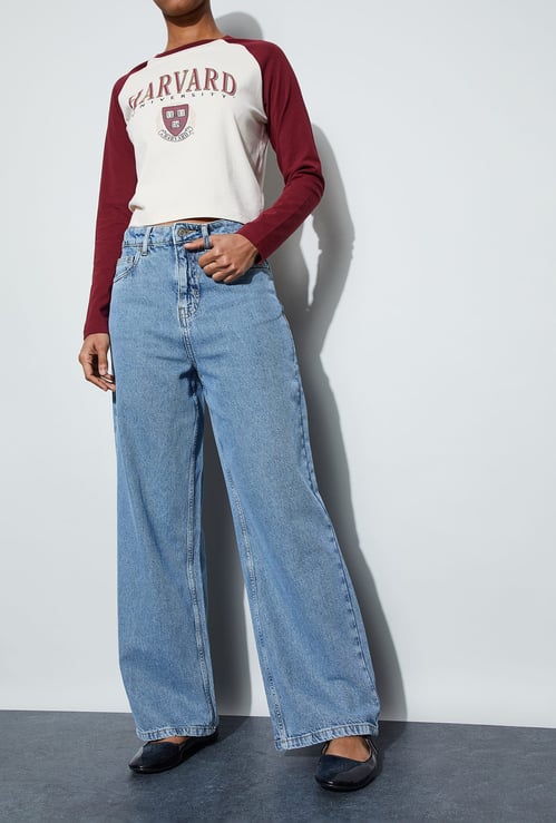 GINGER Washed Wide Leg Jeans