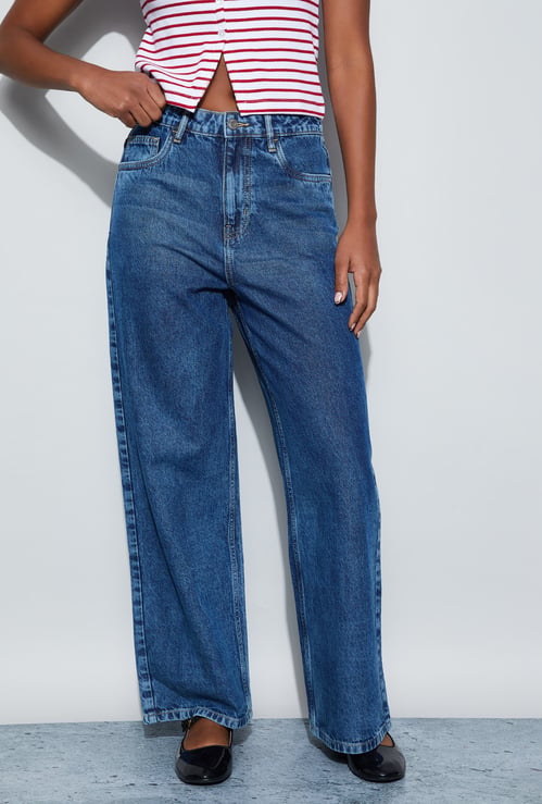 GINGER Washed Wide Leg Jeans