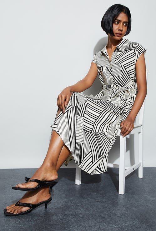 CODE Striped Button Shirt Midi Dress