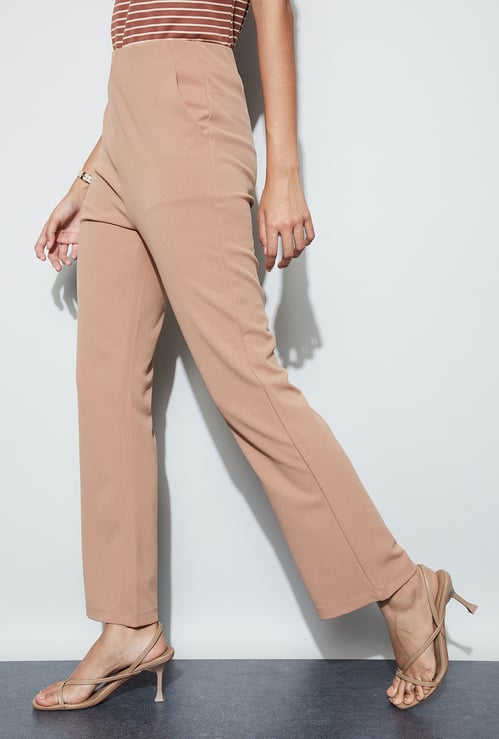 CODE Solid Straight Fit Trousers