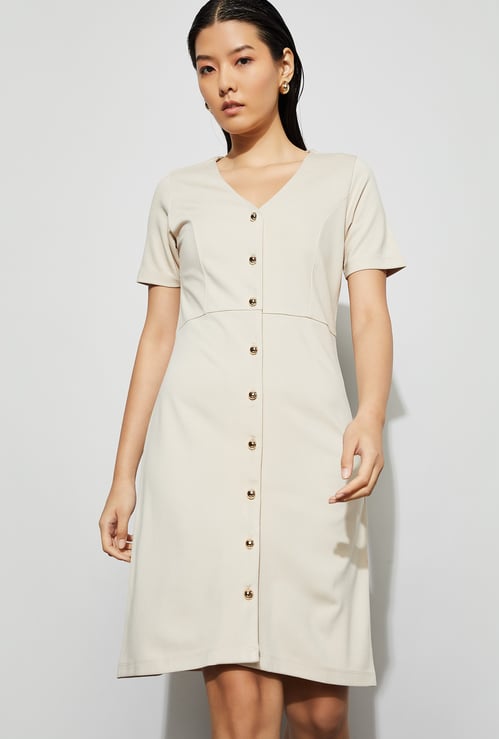 CODE CLASSIC Solid Button-Front Sheath Dress