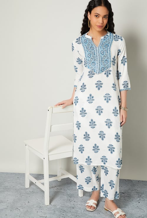 MELANGE Floral Print Straight Kurta Set