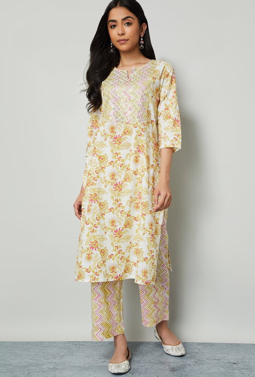 MELANGE Floral Print Straight Kurta Set