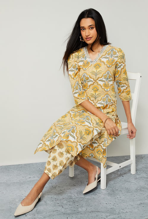 MELANGE Floral Print Straight Kurta Set
