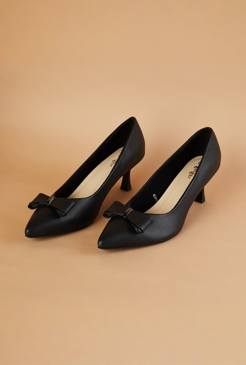 Ginger Textured Heels with Bow Detail