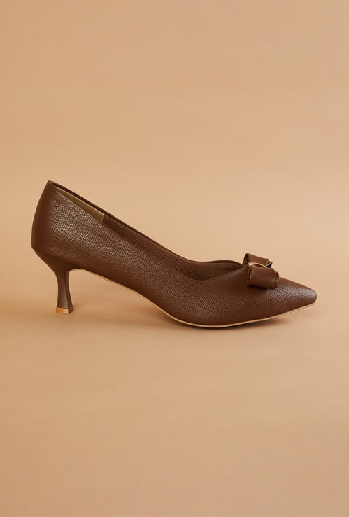 Ginger Textured Heels with Bow Detail