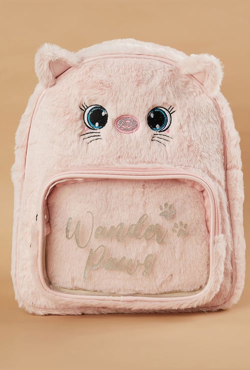 GINGER Cat Applique Fuzzy Backpack