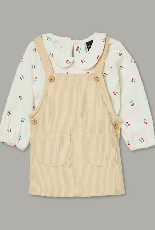 JUNIORS Girls Textured Pinafore Dress with Top